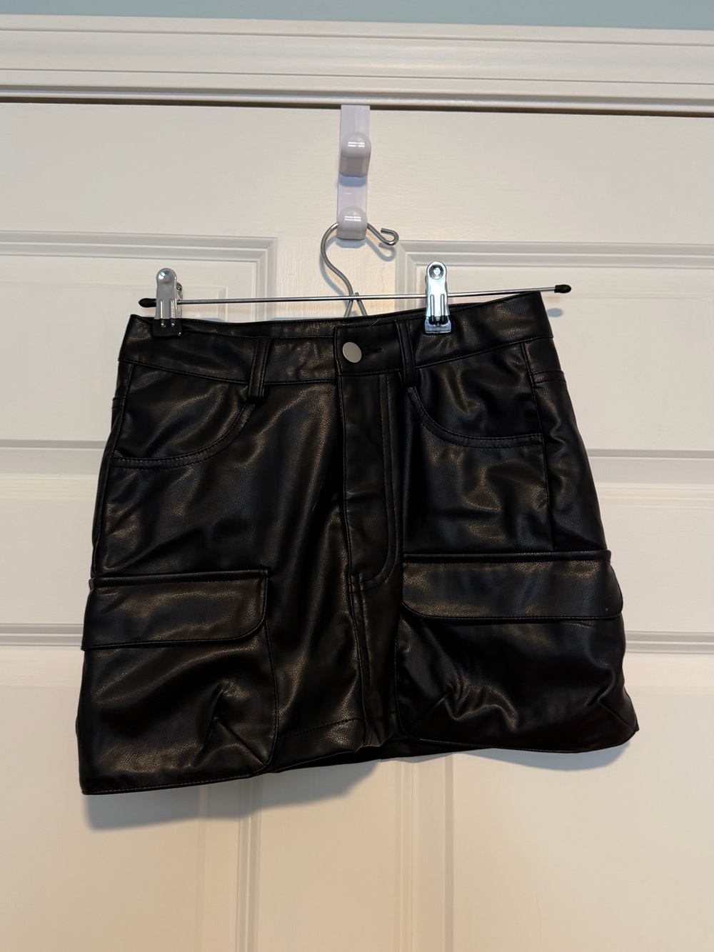Altar'd State Black Faux Leather Mini Skirt with Cargo Pockets